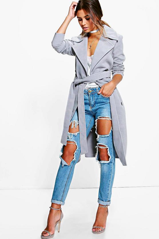 Petite Nicole Belted Wool Look Robe Duster Coat